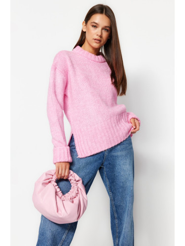 Trendyol Pink Soft Textured Thick Crew Neck Knitwear Sweater