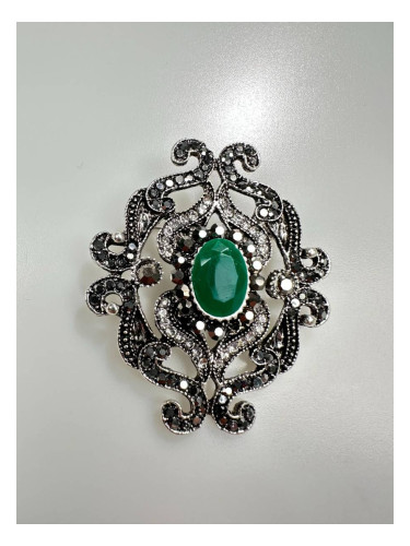 Brooch XZ459-107 silver + green