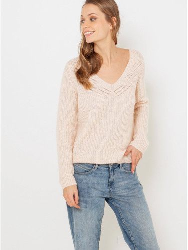 Cream sweater with V-neckline CAMAIEU