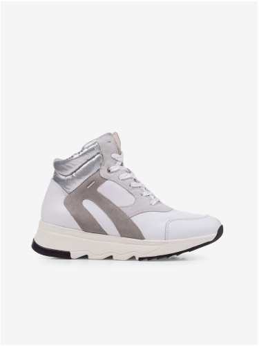 White women's ankle leather sneakers with suede details Geox Falena