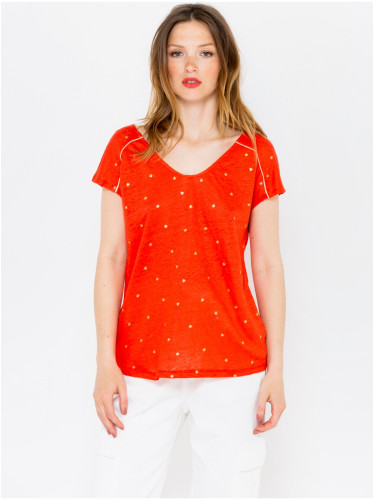 Orange polka dot linen T-shirt CAMAIEU