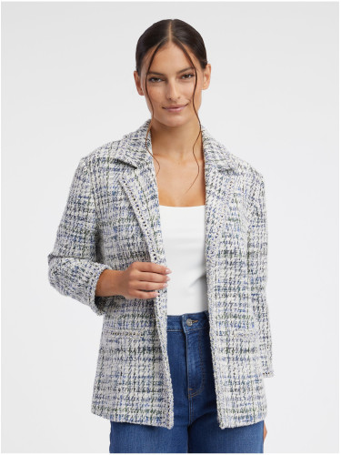 Orsay Blue-Cream Women's Tweed Jacket - Women's