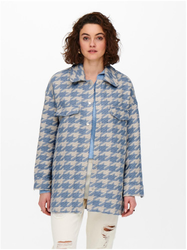 Cream-Blue Plaid Shirt Jacket ONLY Johanna