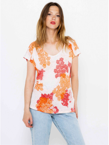 Red-and-white floral linen blouse CAMAIEU