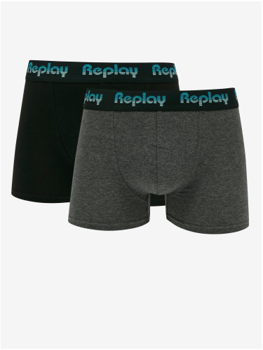 Set of two men's boxers in black and dark grey Replay - Men