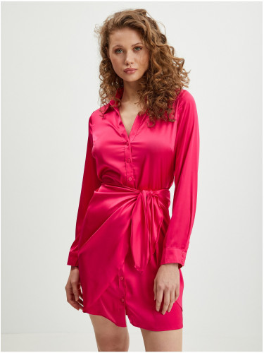 Dark pink Ladies Satin Shirt Dress Guess Alya - Women