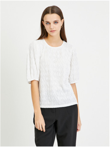 White pleated blouse with balloon sleeves VILA Plisso - Women
