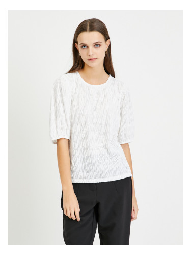 White pleated blouse with balloon sleeves VILA Plisso