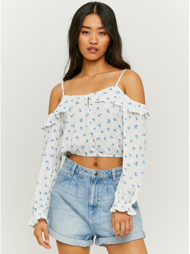 Blue-white floral short blouse with ruffles TALLY WEiJL - Women