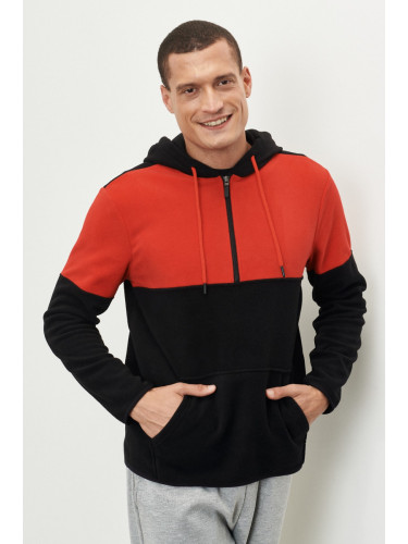 AC&Co / Altınyıldız Classics Men's Red-black Standard Fit Regular Cut Inner Fleece 3 Thread Hooded Fleece Sweatshirt