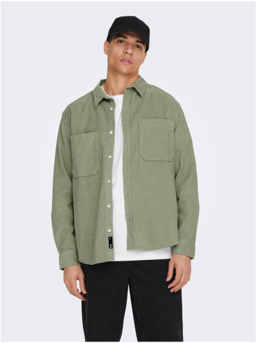 Green Mens Corduroy Outshirt ONLY & SONS Alp - Men