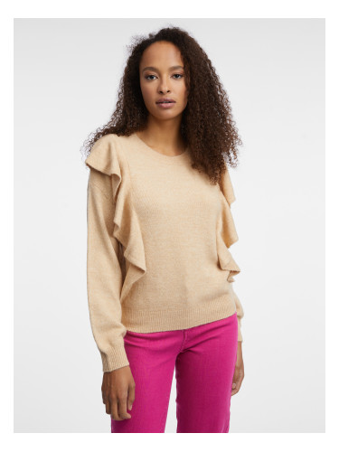 Orsay Beige women's sweater with ruffles - Women