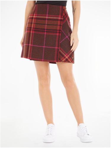 Burgundy women's plaid skirt with a blend of Tommy Hilfiger wool