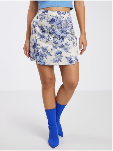 Blue-cream women's floral skirt/shorts VILA Porcelina