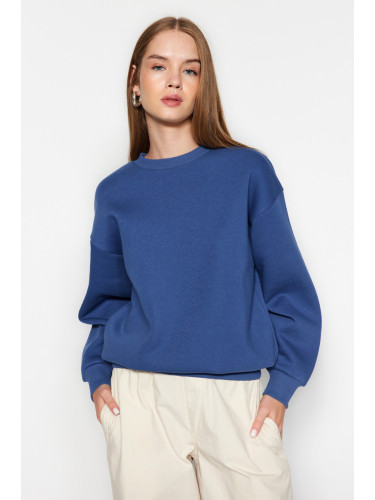 Trendyol Indigo Thick Fleece Regular/Normal Fit Crew Neck Basic Knitted Sweatshirt
