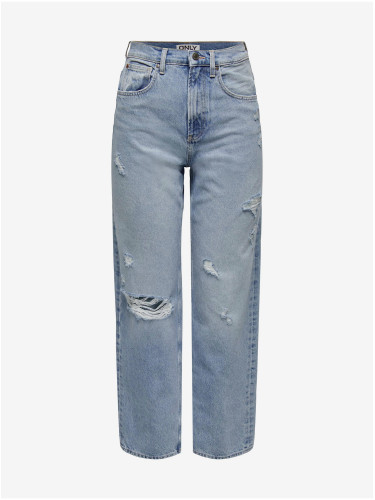 Light blue women's straight fit jeans with ripped effect ONLY Dean