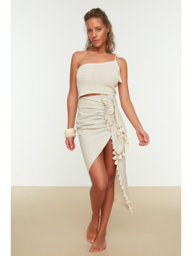 Trendyol Beige Woven Linen Look Tassel Beach Skirt