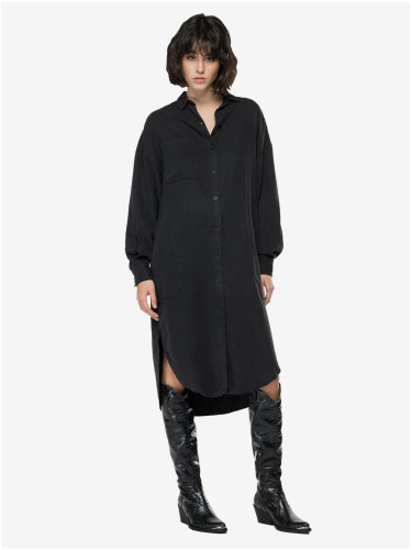 Black Ladies Shirt Dress with Linen Replay - Ladies