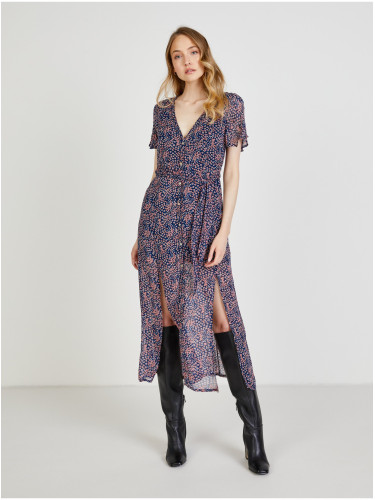 Pepe Jeans Dark blue women's patterned shirt midi dress with slit Pepe Je - Women's