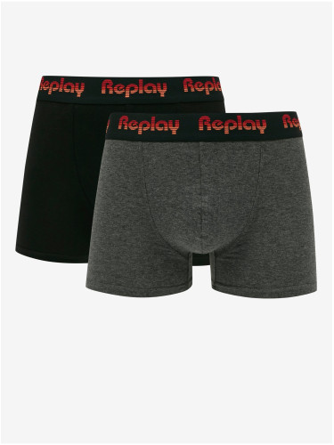 Set of two men's boxers in black and dark grey Replay - Men