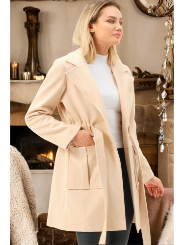 Z6778 DEWBERRY WOMEN'S COAT-PLAIN BEIGE