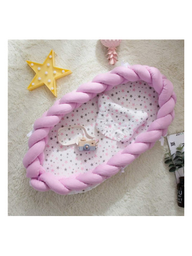 Бебешко гнездо с обиколник и възглавничка STARS Бяло/Лилаво