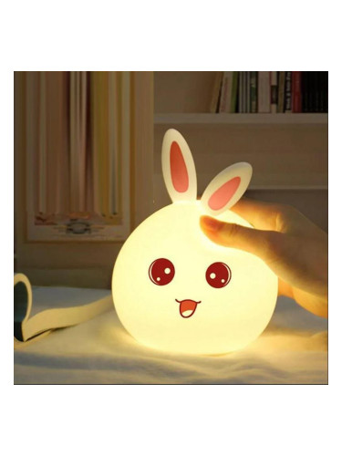 Детска настолна лампа с USB ЗАЙЧЕ, Бяло/Розово