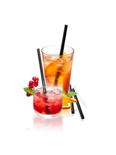 Комплект от 4 броя черни стъклени сламки GEFU FUTURE с четка - 18 см