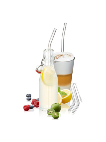 Комплект от 4 броя прозрачни стъклени сламки GEFU FUTURE с четка - 23 см