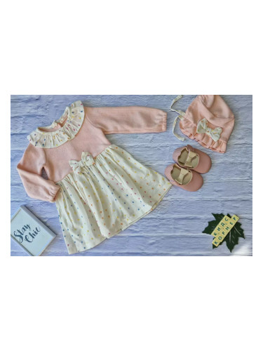 Бебешки комплект от плетиво Pink Dress&Bonne&Shoes