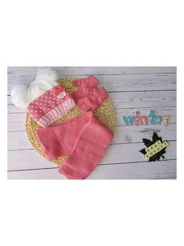 Зимен комплект с шапка, шал и ръкавици Pom Pom Pink