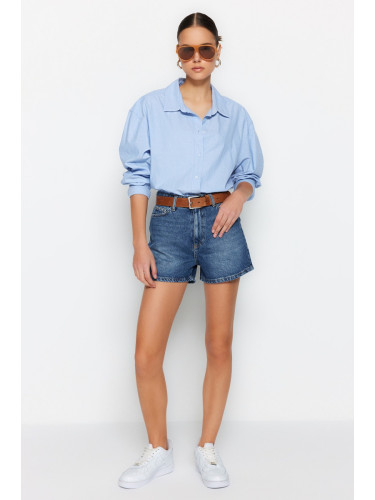 Trendyol Dark Blue High Waist Denim Shorts