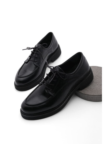 Marjin Women's Oxford Shoes with Lace-up Masculine Casual Shoes Nesan Black