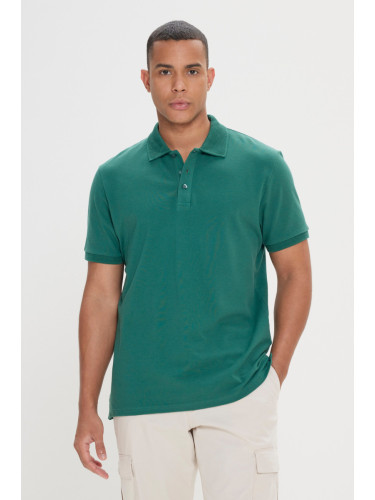 ALTINYILDIZ CLASSICS Men's Dark Green 100% Cotton Non-Curling Pique Polo Collar Slim Fit Slim Fit T-Shirt