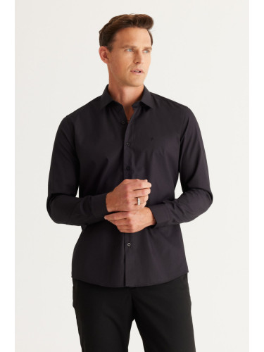 AC&Co / Altınyıldız Classics Men's Black Easy-to-Iron Slim Fit Slim Fit Classic Collar Cotton Shirt.