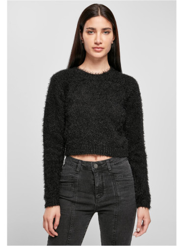 Women's sweater with short feathers in black