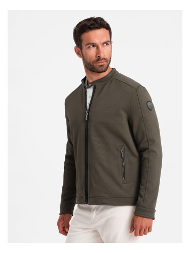 Ombre Men's BIKER jacket in structured fabric - dark olive green
