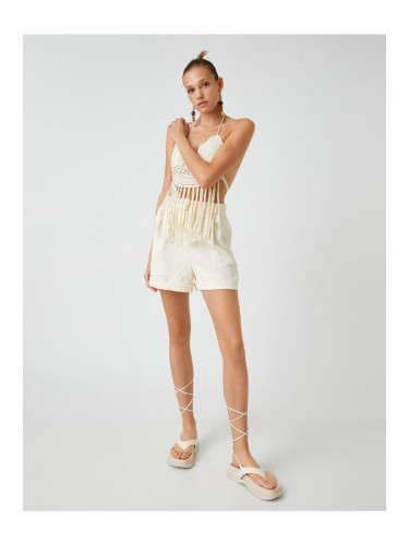 Памучни шорти с джобове и плисирани детайли