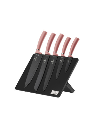 BerlingerHaus - К-кт неръждаеми ножове с магнитна стойка 6 бр. розовозлатисти/неръждаема стомана