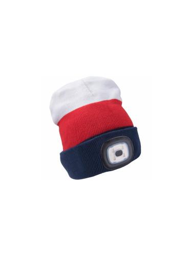 Extol - Шапка с челник и USB зареждане 300 mAh бяла/червена/синя универсален размер