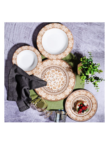 Порцеланов сервиз за хранене Кафяв орнамент 24 части, Kosova