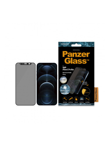 Стъклен протектор PanzerGlass за Apple iPhone 12 Pro Max AntiBacterial Privacy CamSlider Черен