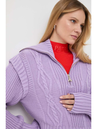 Пуловер Patrizia Pepe дамски в лилаво с поло