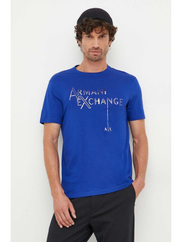 Памучна тениска Armani Exchange в синьо с принт