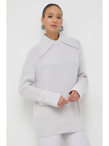 Пуловер с вълна Patrizia Pepe дамски в сиво от топла материя