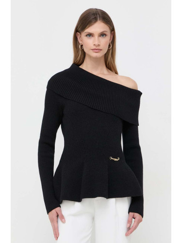 Пуловер Elisabetta Franchi дамски в черно от топла материя с поло