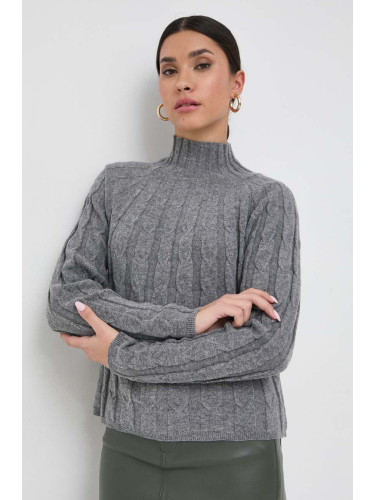 Вълнен пуловер Marella дамски в сиво от лека материя с ниско поло