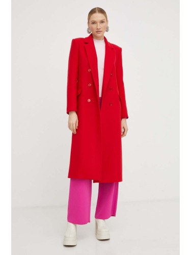 Вълнено палто Patrizia Pepe в червено преходен модел с двуредно закопчаване