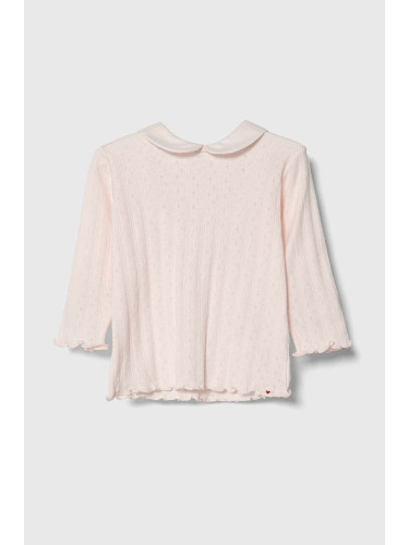 Бебешка памучна блуза с дълъг ръкав United Colors of Benetton в розово с яка