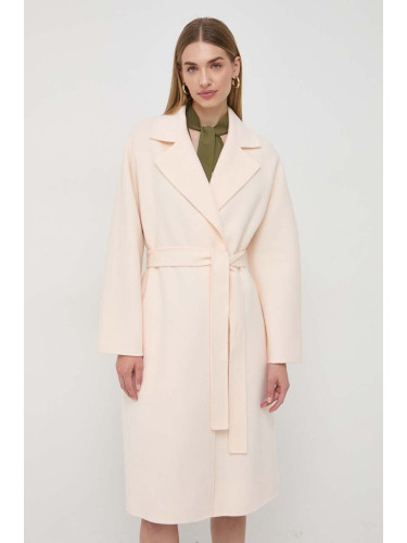 Вълнено палто Elisabetta Franchi в розово преходен модел